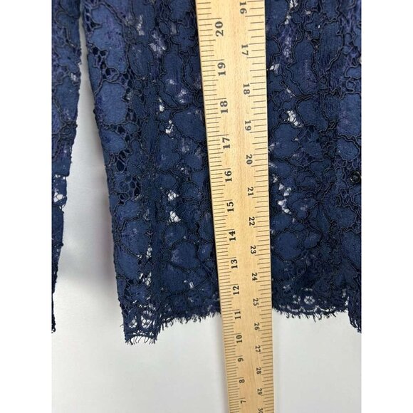 Sandro Paris Top Women's 1 Blue Lace Floral Long Sleeve Button Up Collar Sheer - Picture 6 of 16